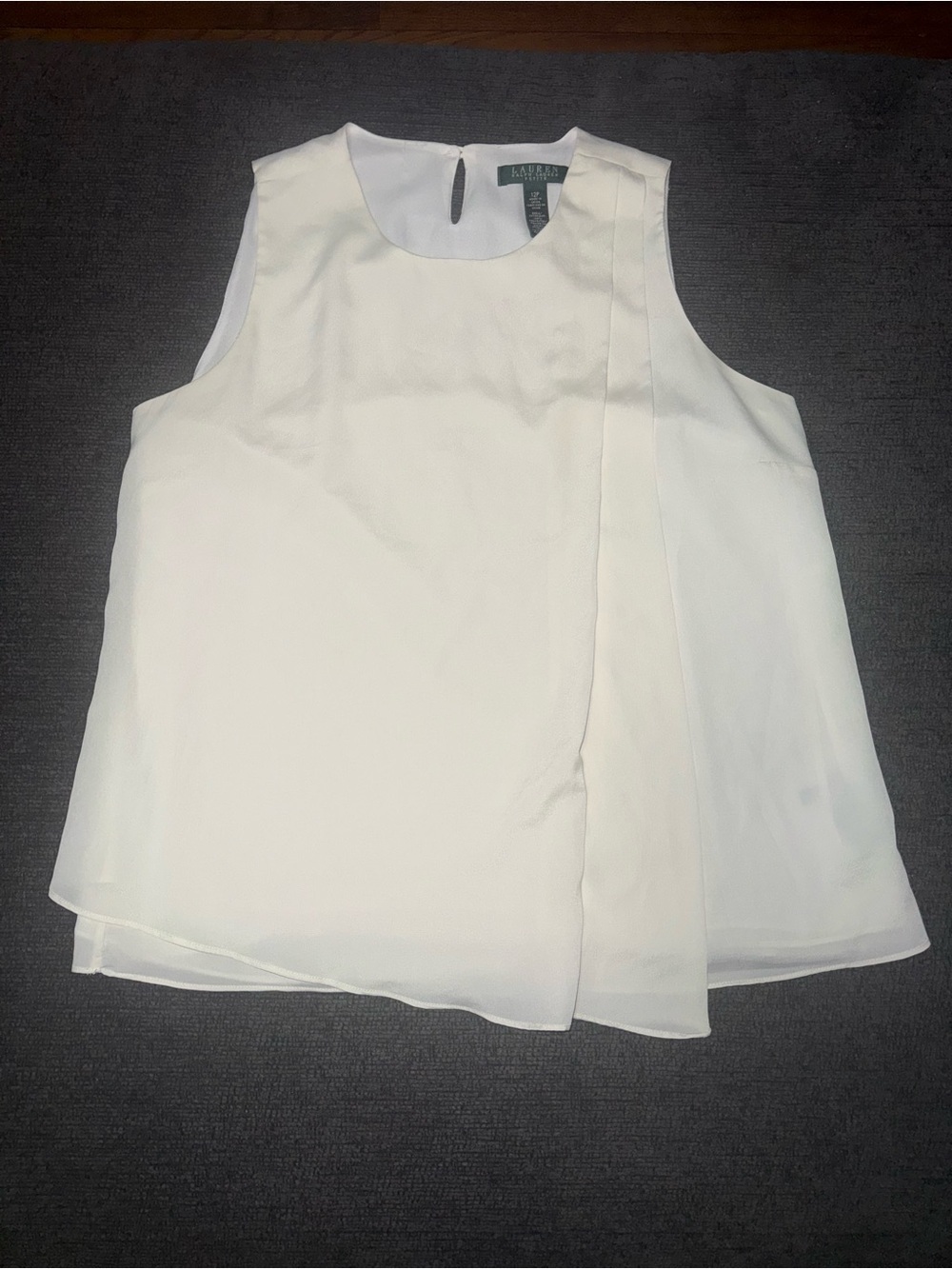 Lauren Ralph Lauren Petite 12P White Asymmetrical Layered Sleeveless Blouse - Picture 2 of 7